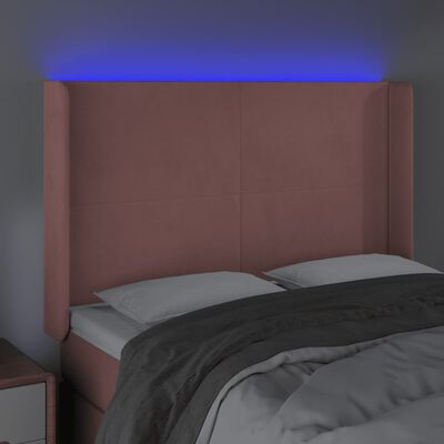 vidaXL Sänggavel LED rosa 147x16x118/128 cm sammet