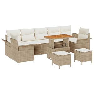 vidaXL Tr&auml;dg&aring;rdsoffset med kudde 10 pcs Beige konstrotting