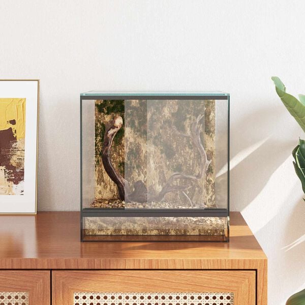 vidaXL Reptil- och amfibiehabitat med lagring Vit 30 x 30 x 30 cm Glas