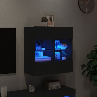 vidaXL Väggmonterad tv-bänk LED svart 58,5x30x60,5 cm