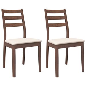 vidaXL Matstolar med dynor 2 st, brunt massivt tr&auml; gummi