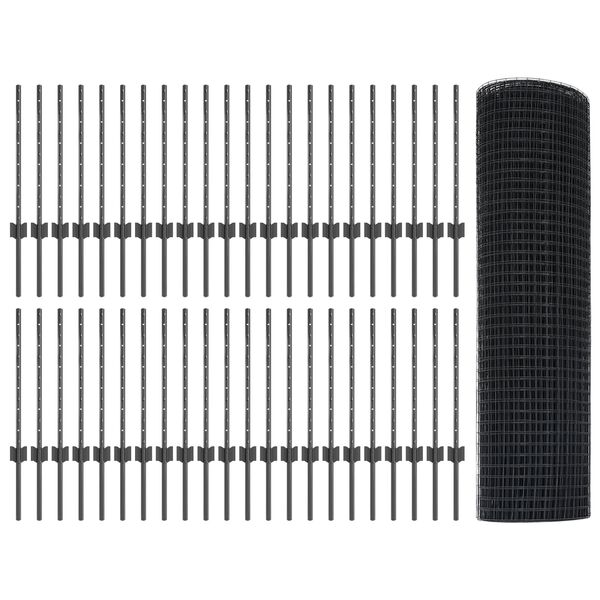 vidaXL St&auml;ngsel med stolpe Gr&aring; 0,5 x 100 m St&aring;l och PVC