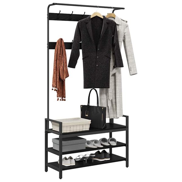 vidaXL Kl&auml;dh&auml;ngare med hylla Svart Ek 95 x 34 x 184 cm Konstruerat tr&auml;