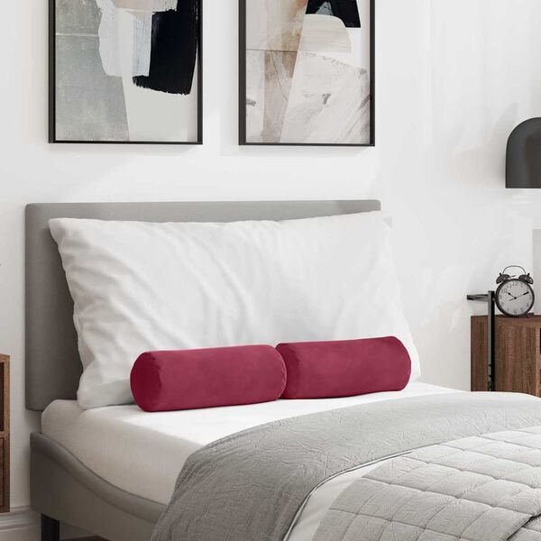 vidaXL Bolsterkuddar 2 pcs Vinr&ouml;d &Oslash; 15 x 40 cm Kordread tyg