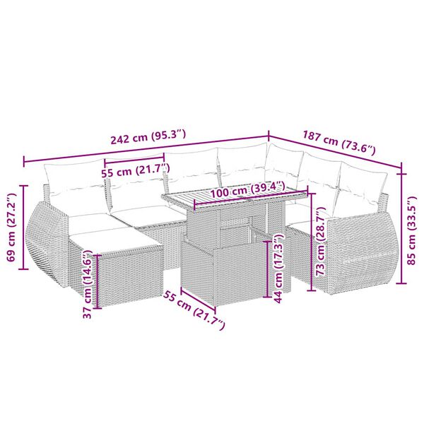 vidaXL Matgrupp f&ouml;r tr&auml;dg&aring;rden med dynor 8 delar beige konstrotting