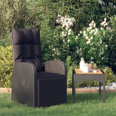 vidaXL Justerbar trädgårdsstol med dyna konstrotting svart