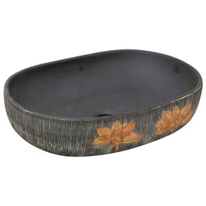 vidaXL Handfat gr&aring; och svart oval 59x40x14 cm keramik