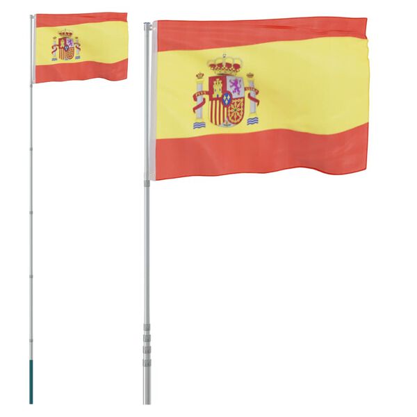 vidaXL Spaniens flagga och flaggstång 5,55 m aluminium