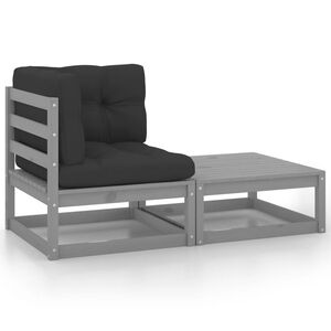 vidaXL Loungegrupp med dynor 2 delar gr&aring; massiv furu