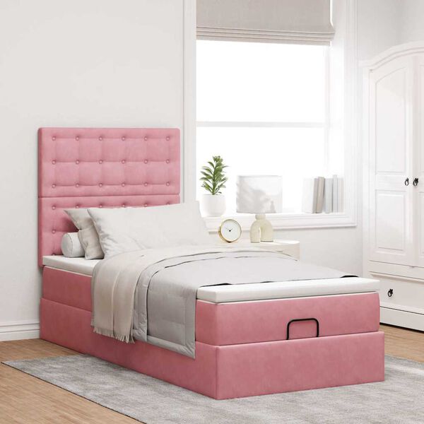 vidaXL Ottoman sängram med madrasser rosa 100x200 cm sammet
