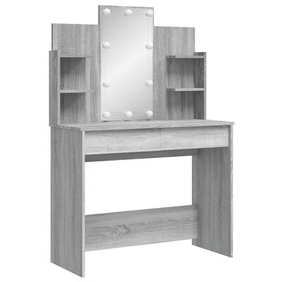 vidaXL Sminkbord med LED grå sonoma 96x40x142 cm