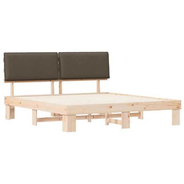 vidaXL S&auml;ngram med Kl&auml;dd Huvudgavel Taupe 200 x 200 cm Massiv furu