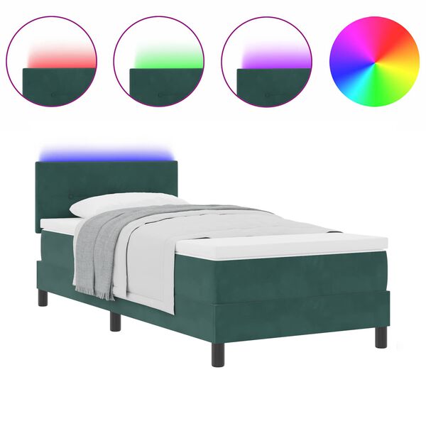 vidaXL LED Box S&auml;ng med madrass M&ouml;rkgr&ouml;n 90 x 200 cm Sammet