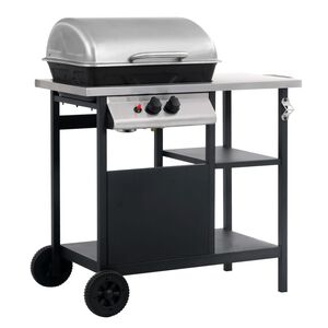 vidaXL Gasolgrill med sidobord i 3 niv&aring;er svart och silver
