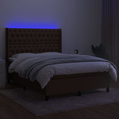 vidaXL Ramsäng med madrass & LED mörkbrun 140x200 cm tyg