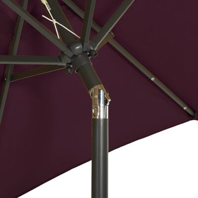 vidaXL Parasoll med LED-lampor vinröd 200x211 cm aluminium
