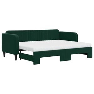 vidaXL Dagb&auml;dd utdragbar med madrasser m&ouml;rkgr&ouml;n 80x200 cm sammet