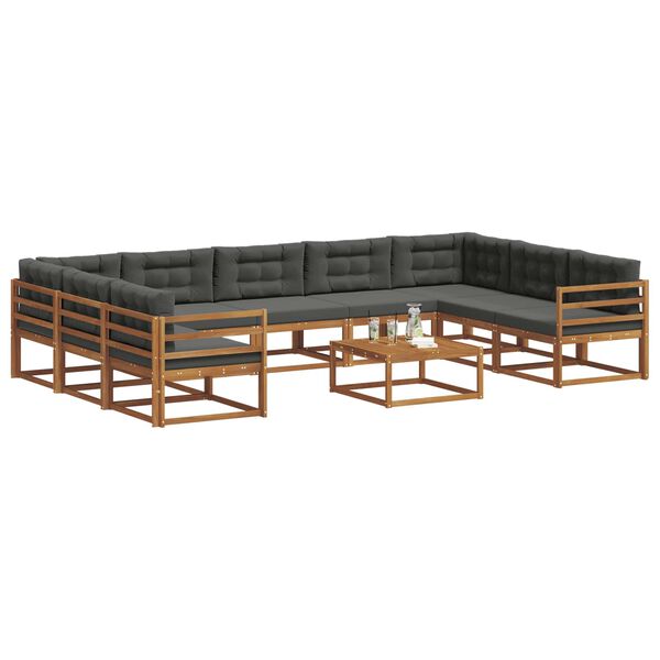 vidaXL Utomhussoffset med kudde 10 pcs Naturlig och Antracit