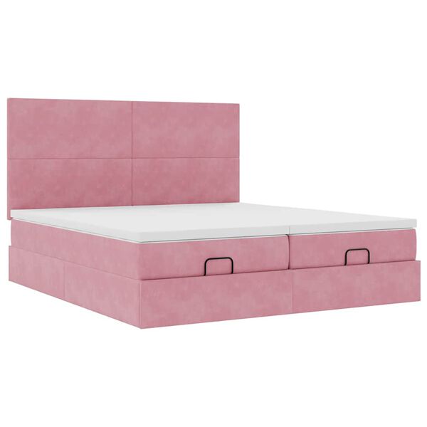 vidaXL Ottoman s&auml;ngram med madrasser rosa 200x200 cm sammet