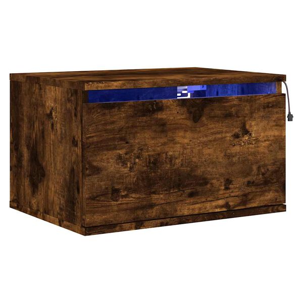 vidaXL V&auml;ggmonterat s&auml;ngsk&aring;p med LED r&ouml;kf&auml;rgad ek