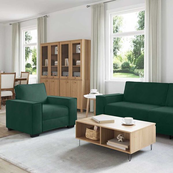 vidaXL Soffgrupp med dynor 3 delar m&ouml;rkgr&ouml;n sammet