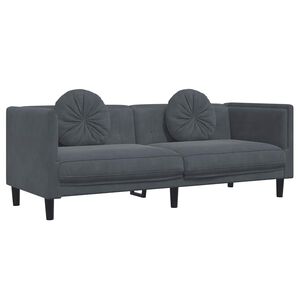 vidaXL Soffa med kuddar 3-sits m&ouml;rkgr&aring; sammet