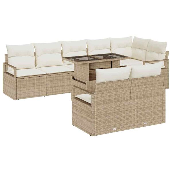 vidaXL Tr&auml;dg&aring;rdsoffset med lagring 9 pcs Beige Poly rattan