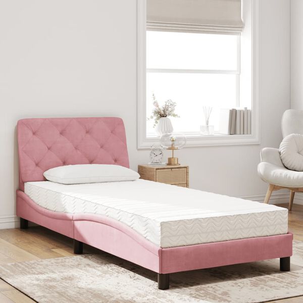 vidaXL Bed with Mattress Pink 80x200 cm Velvet