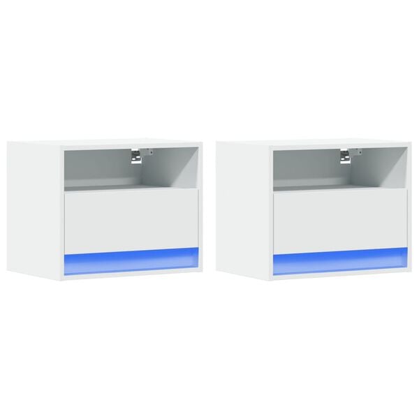 vidaXL Väggmonterade sängbord med LED-lampor 2 st vit