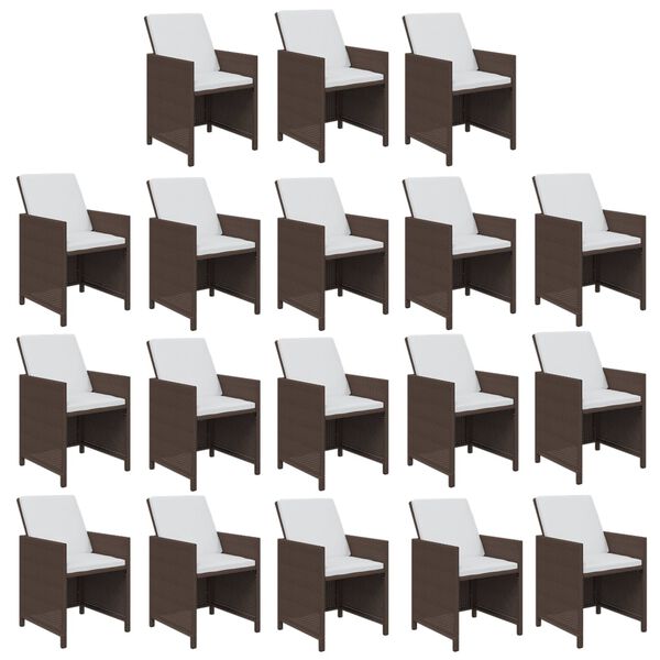vidaXL Matgrupp f&ouml;r tr&auml;dg&aring;rden med dynor 19 delar konstrotting brun