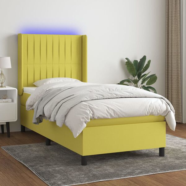 vidaXL Rams&auml;ng med madrass & LED gr&ouml;n 90x200 cm tyg