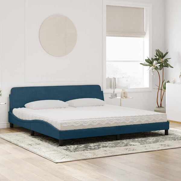 vidaXL Bed with Mattress "Dover" Blue 200x200 cm Velvet