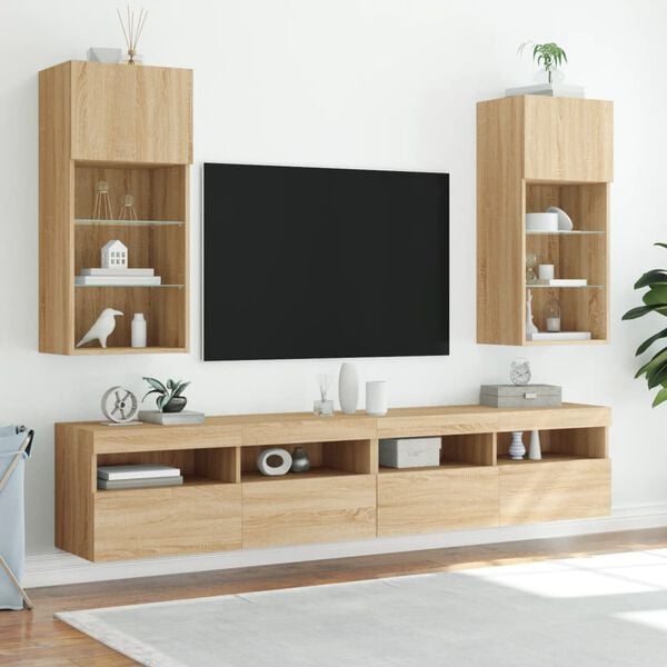 vidaXL Tv-b&auml;nk med LED-belysning 2 st sonoma-ek 40,5x30x90 cm