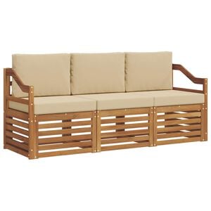 vidaXL Soffgrupper 3 st Naturlig och Beige Massivt Akaciatr&auml;