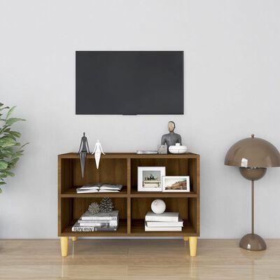 vidaXL TV-bänk med massiva träben brun ek 69,5x30x50 cm
