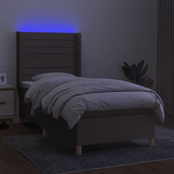 vidaXL Rams&auml;ng med madrass & LED taupe 100x200 cm tyg