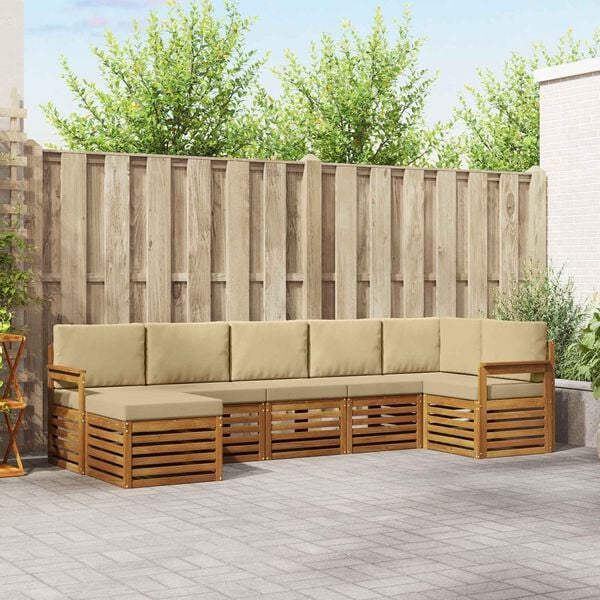 vidaXL Sektionsoffgrupp 7 pcs Naturlig och Beige Massivt Akaciatr&auml;
