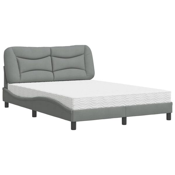 vidaXL Bed with Mattress "Hvar" Light Grey 140x200 cm Fabric