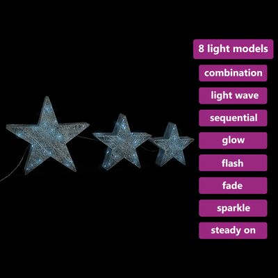 vidaXL Juldekoration med LED stjärnor 3 st nät silver inne/ute