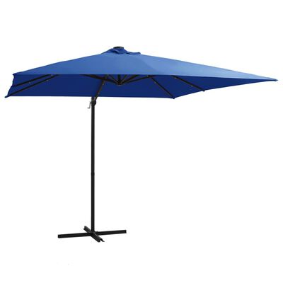vidaXL Frihängande parasoll med LED och stålstång 250x250 cm azurblå
