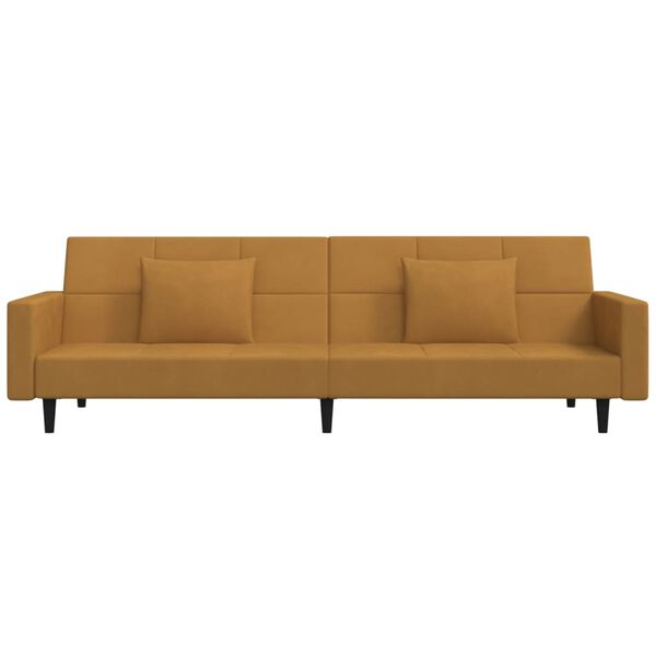 vidaXL B&auml;ddsoffa 2-sits med tv&aring; kuddar brun sammet