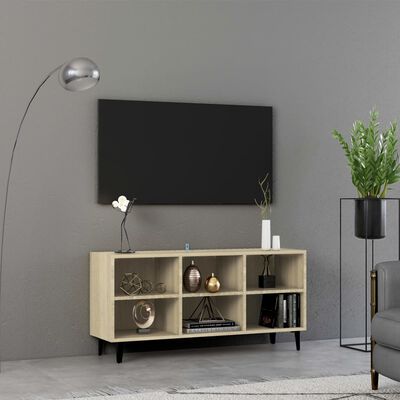 vidaXL TV-bänk med metallben sonoma-ek 103,5x30x50 cm