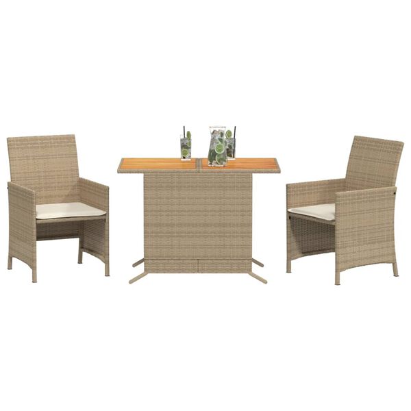 vidaXL Bistrogrupp med dynor 3 delar beige konstrotting