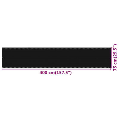 vidaXL Balkongskärm svart 75x400 cm HDPE
