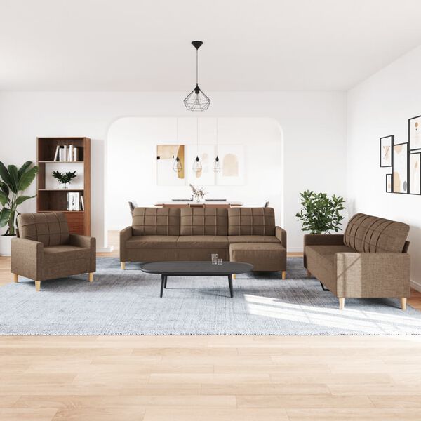vidaXL Soffgrupp med fotpall 4 delar brun tyg
