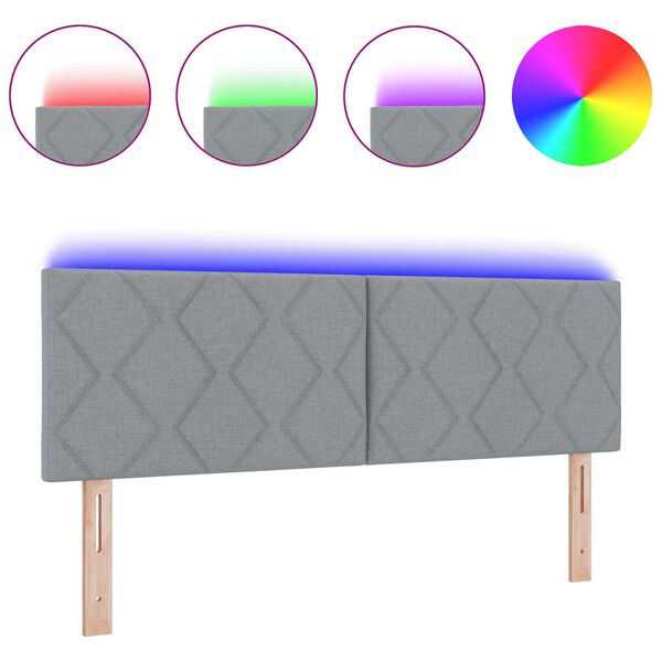 vidaXL Huvudgavel med LED -remsljus med huvudgavel Ljusgr&aring; 160 cm tyg