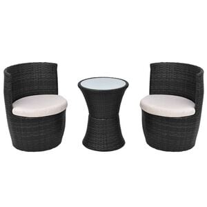 vidaXL Caf&eacute;set med dynor 3 delar konstrotting svart