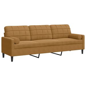vidaXL 3-sitssoffa med prydnadskuddar brun 210 cm sammet