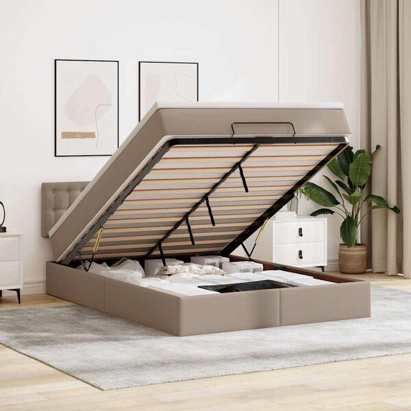 vidaXL Ottomansk s&auml;ng med madrasser&LEDs 140x200cm konstl&auml;der