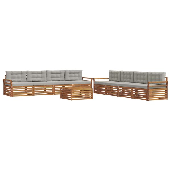 vidaXL Utomhussoffset med kudde 9 pcs Naturlig och Ljus Gr&aring;